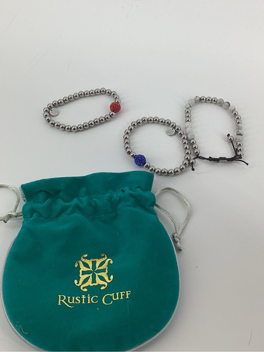 Rustic Cuff Stretch Bead Bracelets with Teal Pouch